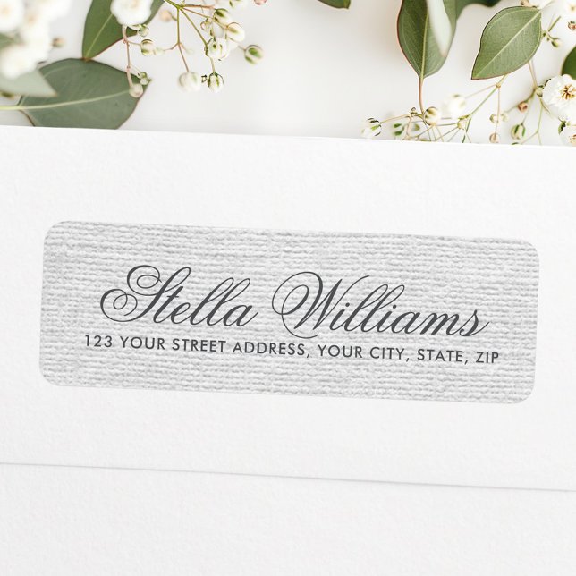 Romantic grey linen calligraphy script address (Romantic gray linen calligraphy script address label)