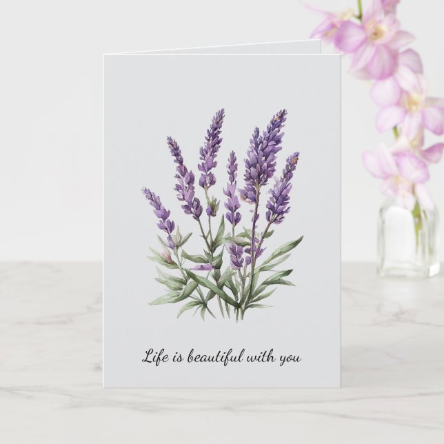 Romantic Grey Purple Lavender Floral Bridal Shower Card (Orchid)
