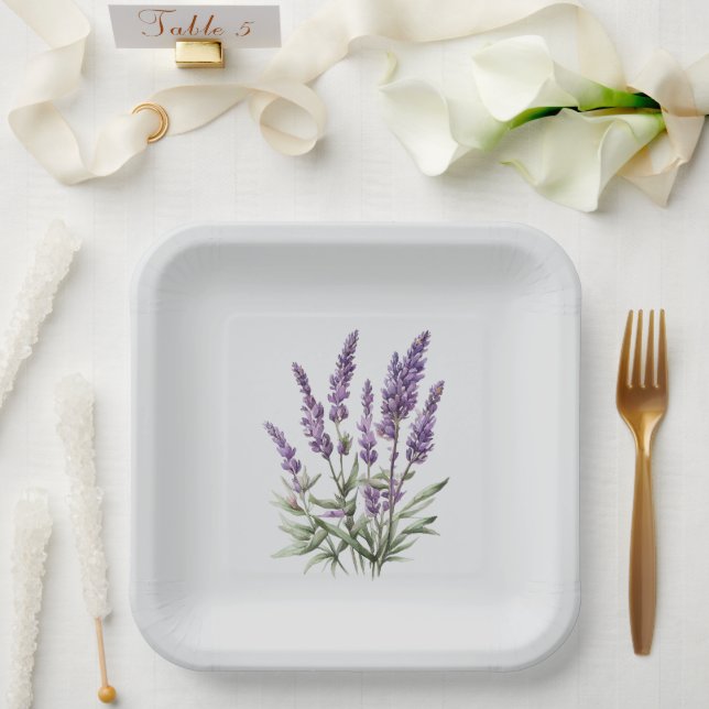 Romantic Grey Purple Lavender Floral Bridal Shower Paper Plate (Wedding)