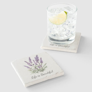 Romantic Grey Purple Lavender Floral Bridal Shower Stone Coaster