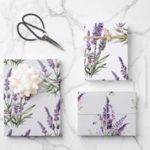 Romantic Grey Purple Lavender Floral Bridal Shower Wrapping Paper Sheet
