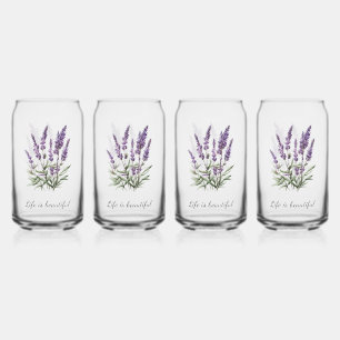 Romantic Grey Purple Lavender Floral Can Glass