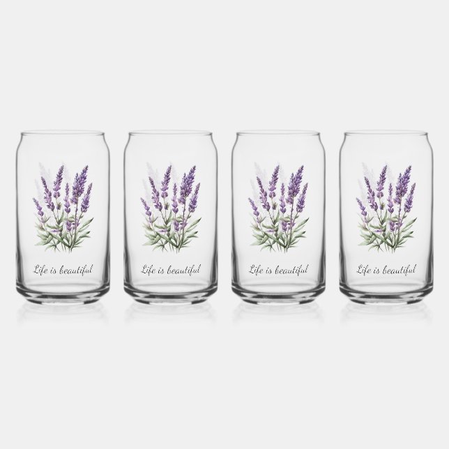 Romantic Grey Purple Lavender Floral Can Glass (Front)