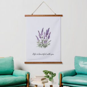 Romantic Grey Purple Lavender Floral Hanging Tapestry