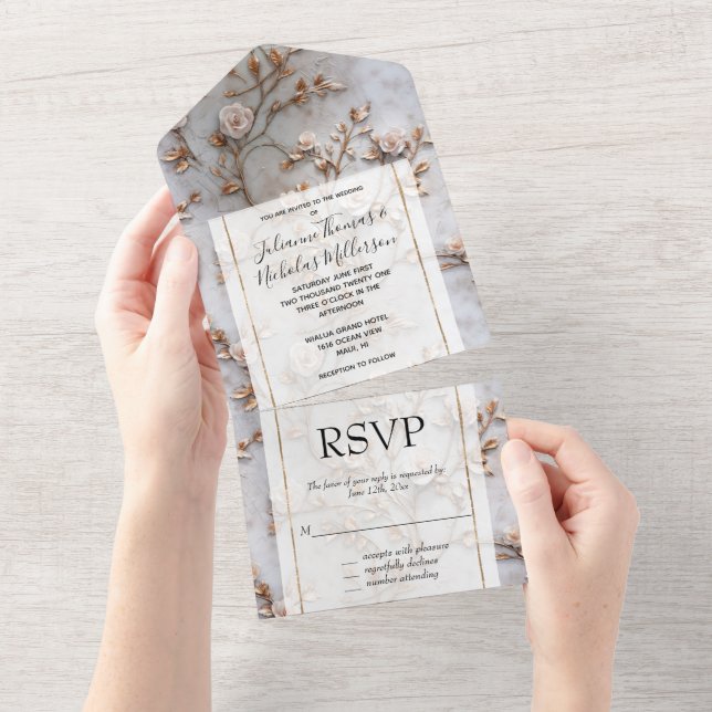 Romantic Grey White Blush Roses All In One Invitation (Tearaway)