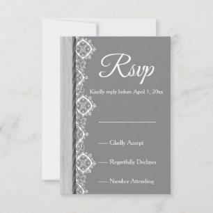 Romantic grey White lace and grey wedding RSVP Card