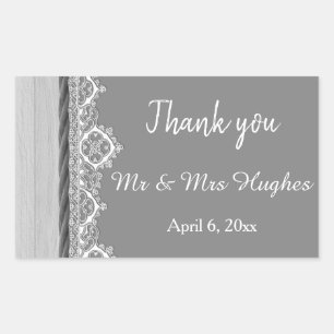 Romantic grey White lace grey wedding thank you Rectangular Sticker