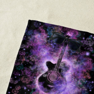 Romantic Guitar Beach Towel Music Rock Purple