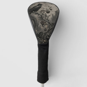 Romantic Halloween Gothic Ravens and Roses Golf Head Cover