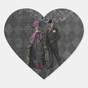Romantic Halloween Skeleton Couple Heart Sticker