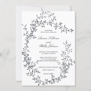 Romantic Hand Drawn Fine Art Floral Wreath Wedding Invitation