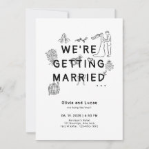Romantic Hand Drawn Whimsical Black Wedding