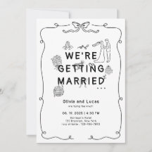 Romantic Hand Drawn Whimsical Black White Wedding
