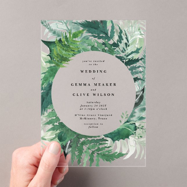 Romantic Hand Painted Greenery Fern Leaf Wedding Acrylic Invitations (Insitu (Handheld))