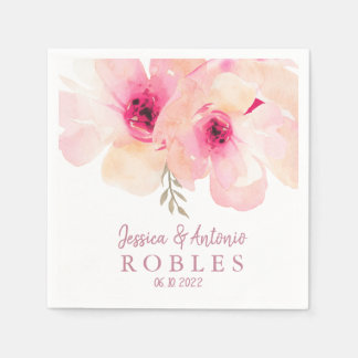Romantic Hand Painted Watercolor Peony Wedding Napkin