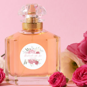 Romantic Handmade with Love Pink Floral Bouquet Classic Round Sticker