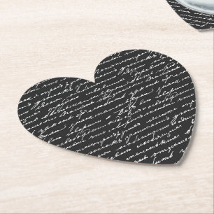 Romantic Handwriting Black White Heart Love Paper Coaster