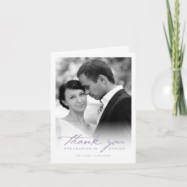 Romantic Handwriting Script Stylish Photo Wedding Thank You Card (Front)