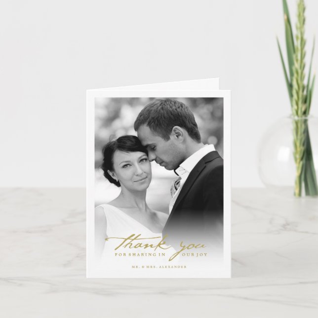 Romantic Handwriting Script Stylish Photo Wedding Thank You Card (Front)