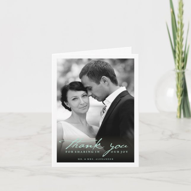 Romantic Handwriting Script Stylish Photo Wedding Thank You Card (Front)