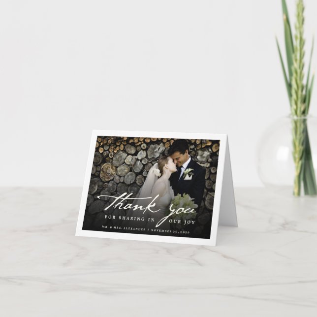 Romantic Handwriting Script Stylish Photo Wedding Thank You Card (Front)