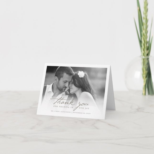Romantic Handwriting Script Stylish Photo Wedding Thank You Card (Front)