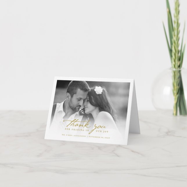 Romantic Handwriting Script Stylish Photo Wedding Thank You Card (Front)
