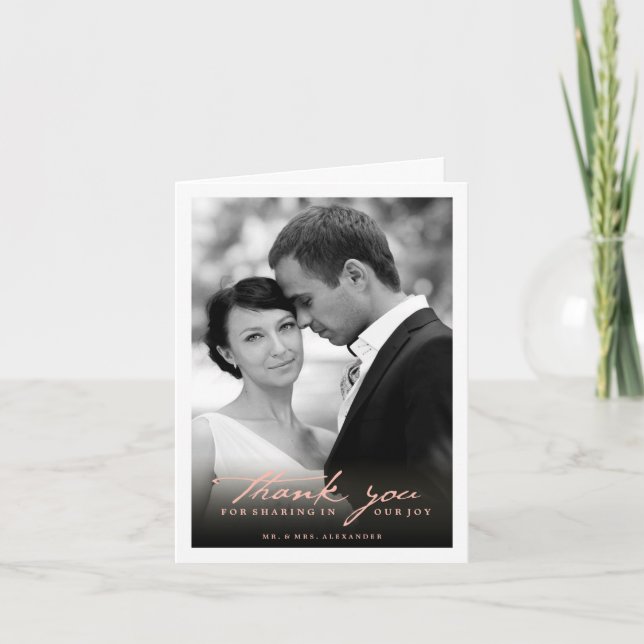 Romantic Handwriting Script Stylish Photo Wedding Thank You Card (Front)