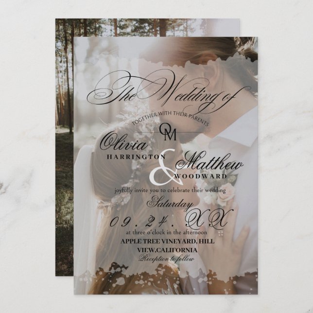 Romantic Handwritten Photo Wedding Invitation (Front/Back)