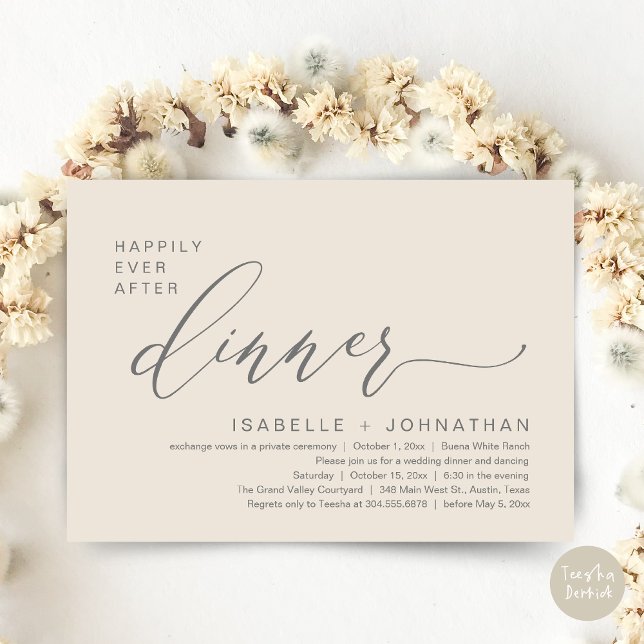 Romantic Happily Ever After Dinner Elopement Party Invitation (Romantic Modern Happily Ever After Party Elopement Dinner Invitation Card PDF in Classy Cream Grey)