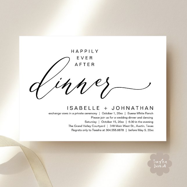 Romantic Happily Ever After Dinner Elopement Party Invitation (Romantic Modern Happily Ever After Party Elopement Dinner Invitation Card PDF in Classy Black White)