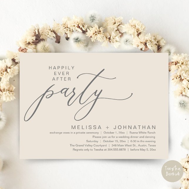 Romantic Happily Ever After Party Elopement Dinner Invitation (Romantic Modern Happily Ever After Party Elopement Dinner Invitation Card PDF in Classy Cream Grey)