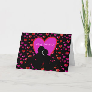 Romantic Happy Anniversary Couple With Hearts Card