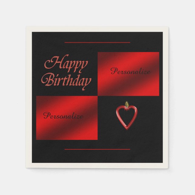 Romantic Happy Birthday Red Black  Personalise Napkin (Front)