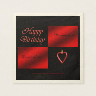 Romantic Happy Birthday Red Black  Personalise Napkin