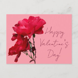 Romantic Happy Valentine red rose flowers floral Postcard