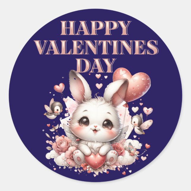 Romantic Happy Valentine’s Day Cute Round Sticker  (Front)
