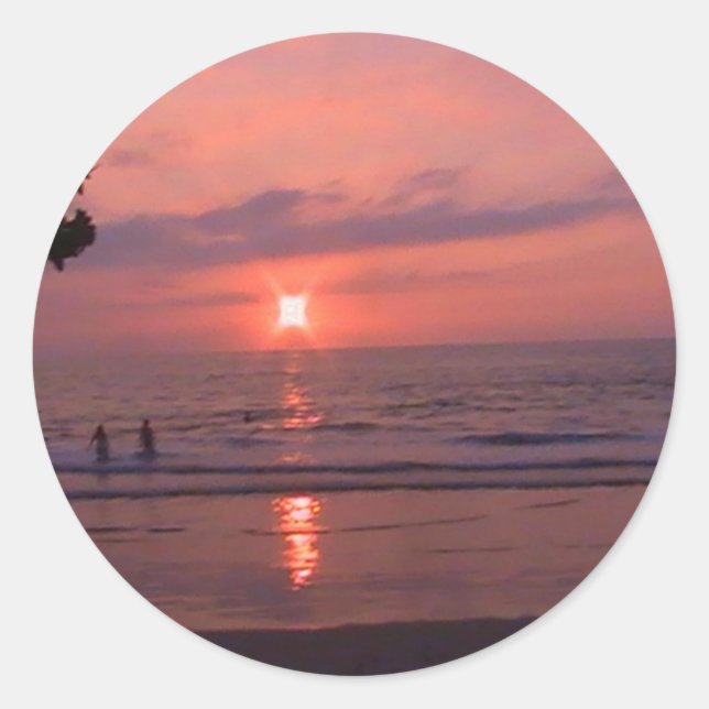 Romantic Hawaiian Sunset Ocean Beach Classic Round Sticker (Front)