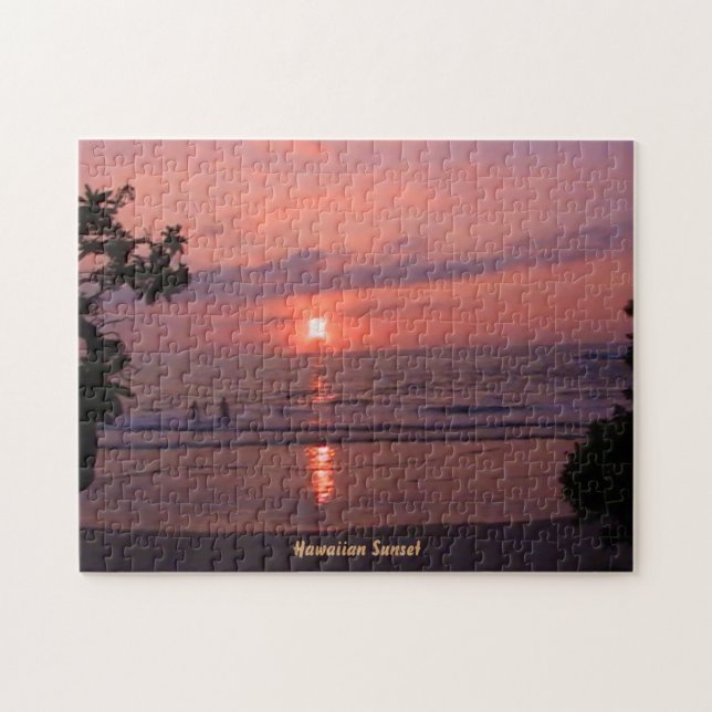 Romantic Hawaiian Sunset Ocean Beach Jigsaw Puzzle (Horizontal)