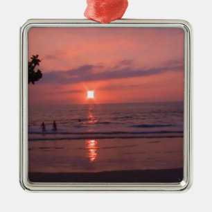 Romantic Hawaiian Sunset Ocean Beach Metal Tree Decoration
