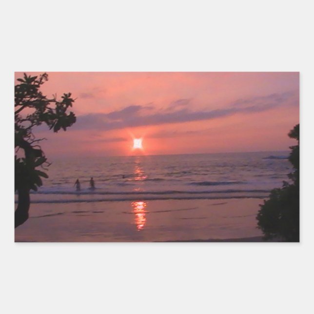 Romantic Hawaiian Sunset Ocean Beach Rectangular Sticker (Front)