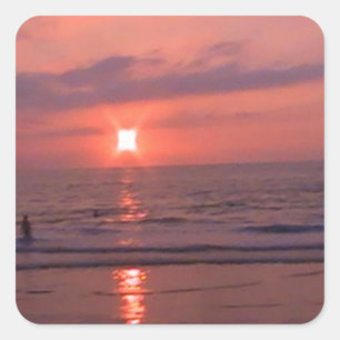 Romantic Hawaiian Sunset Ocean Beach Square Sticker