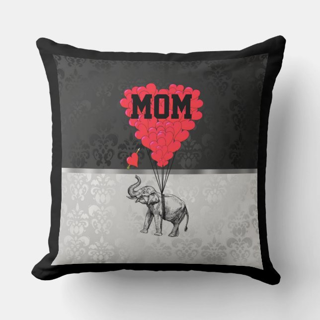Romantic heart and elephant for mum cushion (Front)