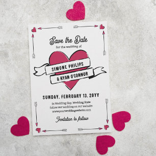 Romantic Heart Arrows & Ribbon Save the Date