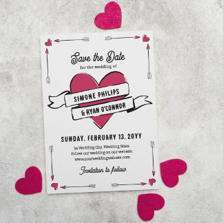 Romantic Heart Arrows & Ribbon Save the Date