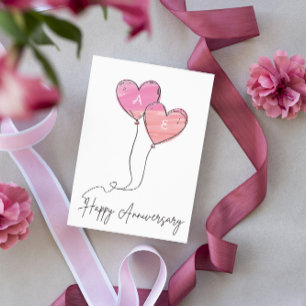 Romantic Heart Balloons Custom Anniversary Card