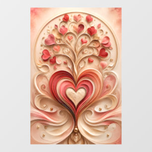 Romantic Heart Bloom Tree Blush Gold Wall Art Window Cling