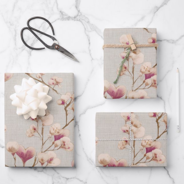 Romantic Heart Blossom Wrapping Paper – Soft  (Front)