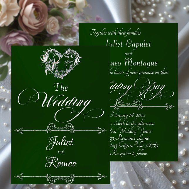 Romantic Heart & Calligraphy on Emerald - Wedding Invitation (Creator Uploaded)