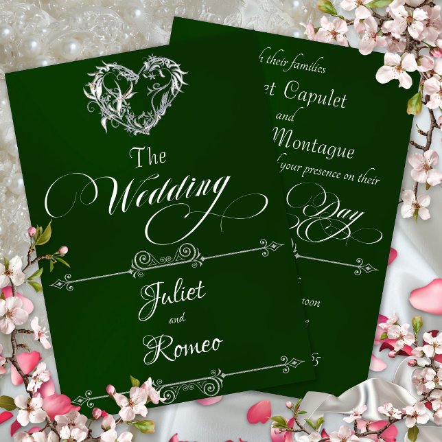 Romantic Heart & Calligraphy on Emerald - Wedding Invitation (Creator Uploaded)